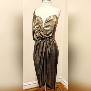 ASOS Gold Metallic One-Shoulder Dress Size 14